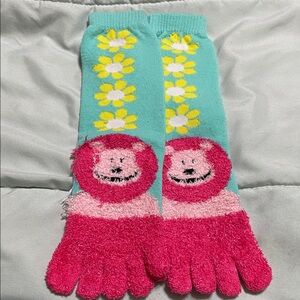 Kids Floral Blue & Pink Toe Socks - Cute Character Design